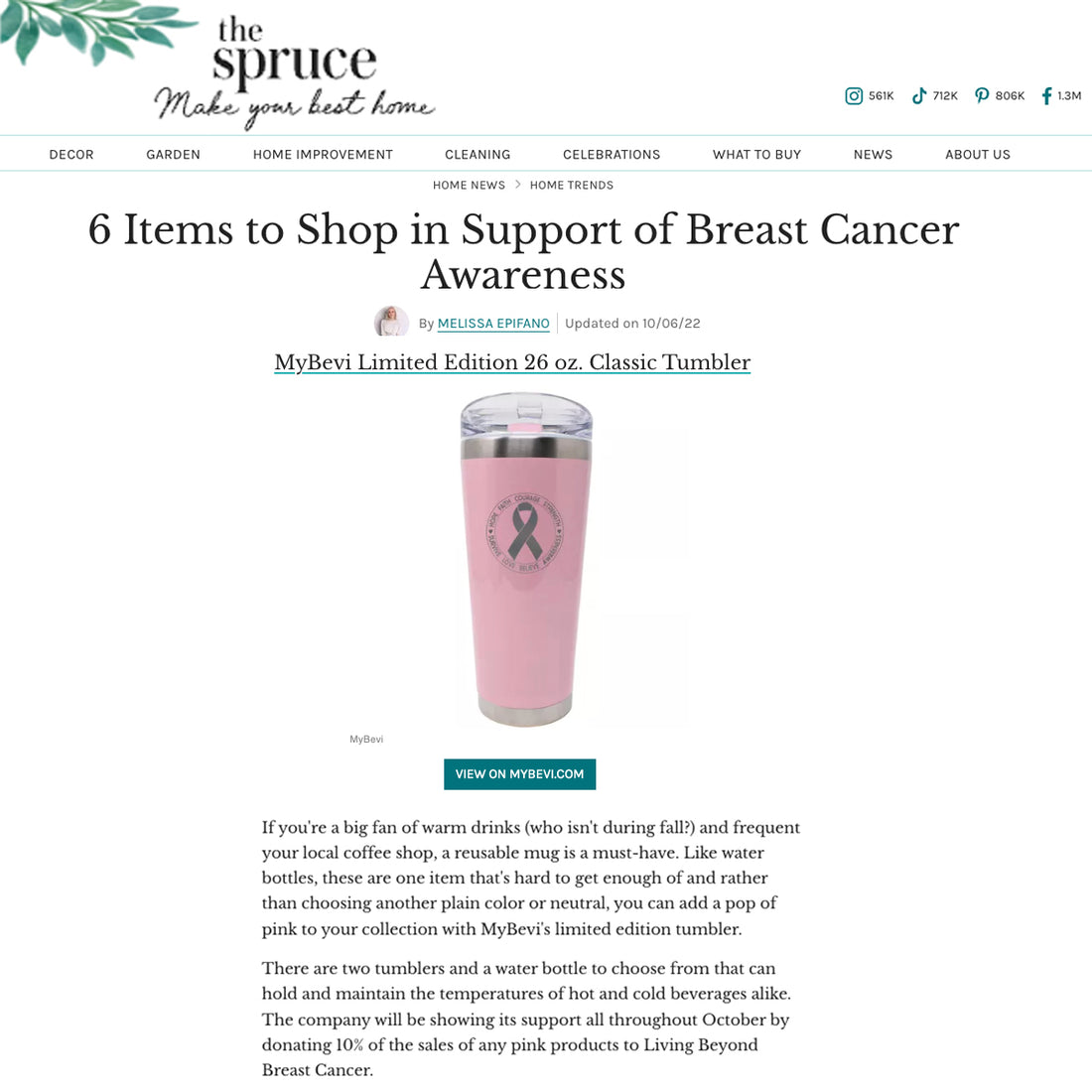 MyBevi Teams with Living Beyond Breast Cancer as a shop to support partner