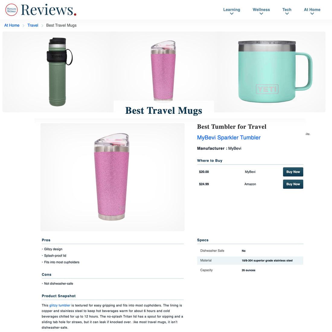 Merriam-Webster Reviews selects MyBevi as the best tumbler for travel!