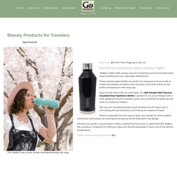Popular travel blog, Go Nomad, features MyBevi hydration products as a beauty essential