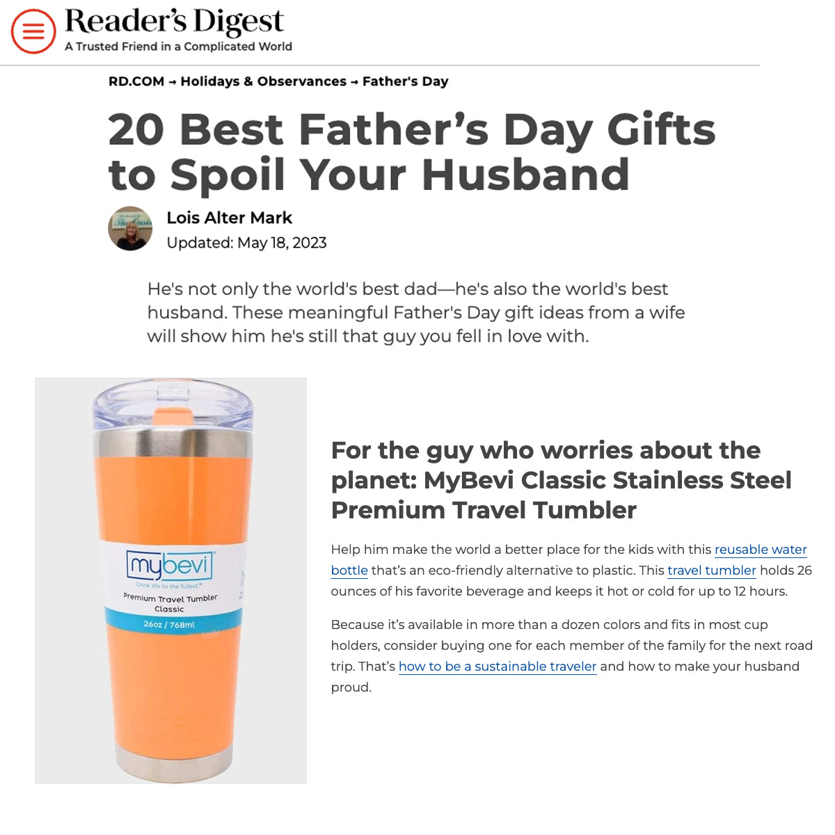 MyBevi is one of Reader's Digest 20 best gifts to spoil your husband in 2023