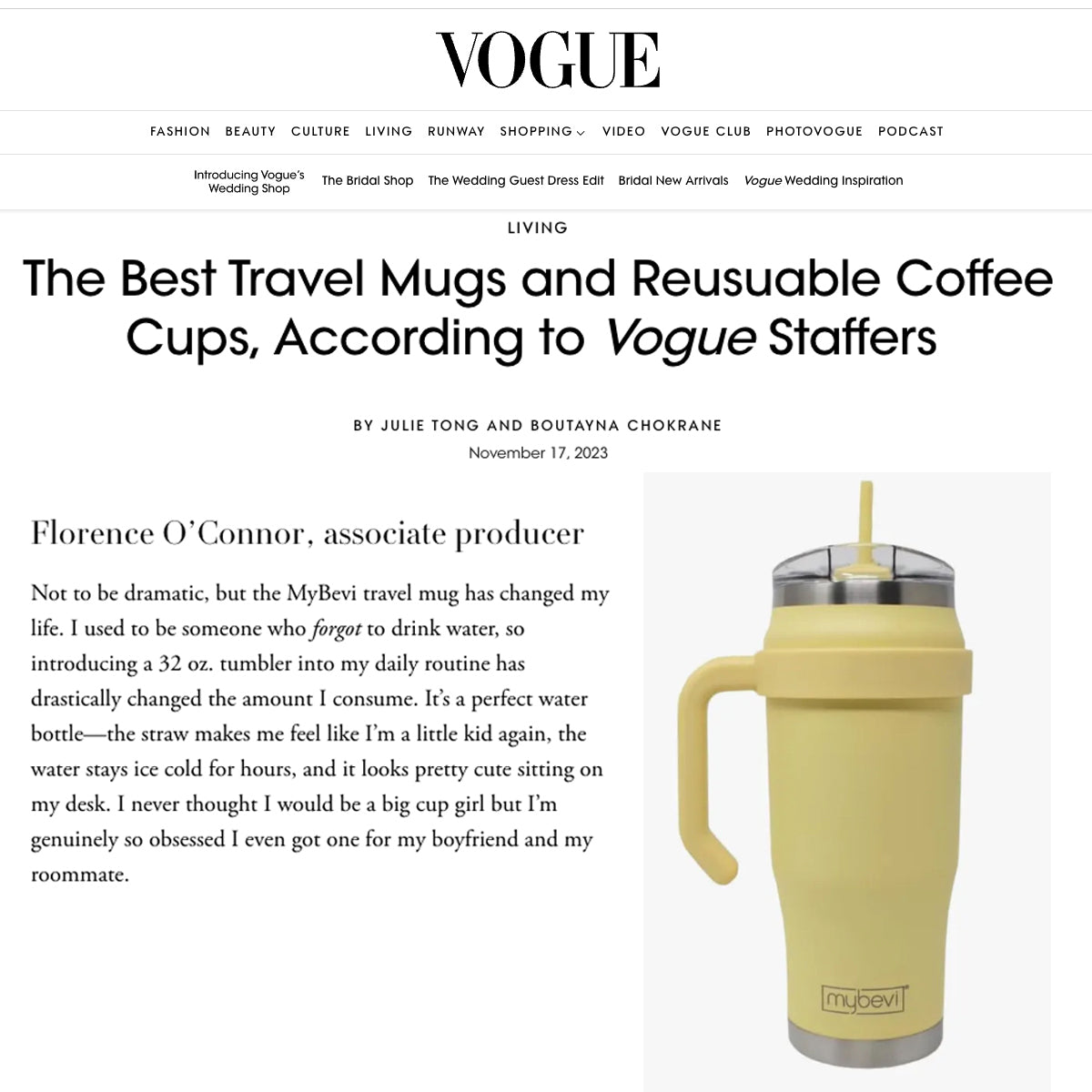 VOGUE taps MyBevi as one of the best travel mugs available!